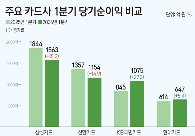 올해 1분기에도 선두 지킨 삼성카드…신한 부진, 국민 '맹추격'