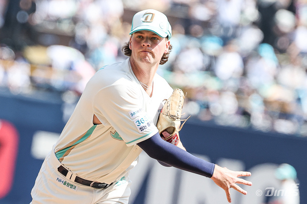 NC 테일러, 시속 144㎞ 투심으로 한화 노시환 머리 직격