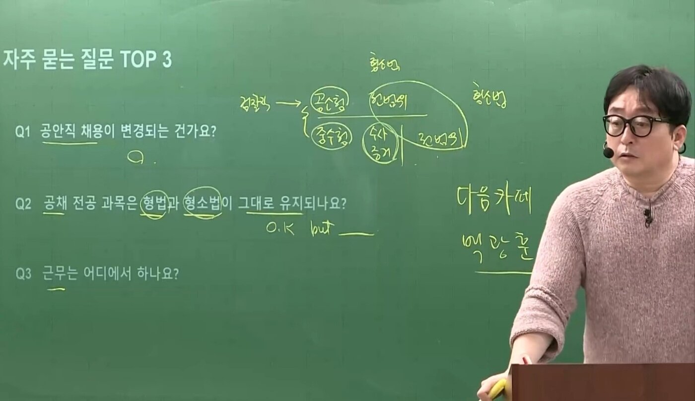 본문 이미지 - 넥스트공무원 학원에서 형법·형사소송법을 강의하는 백광훈 강사가 지난 1일 '중수청·공소청 신설과 공무원 채용 변화' 설명회를 진행하고 있다.(넥스트공무원 유튜브 채널 갈무리)