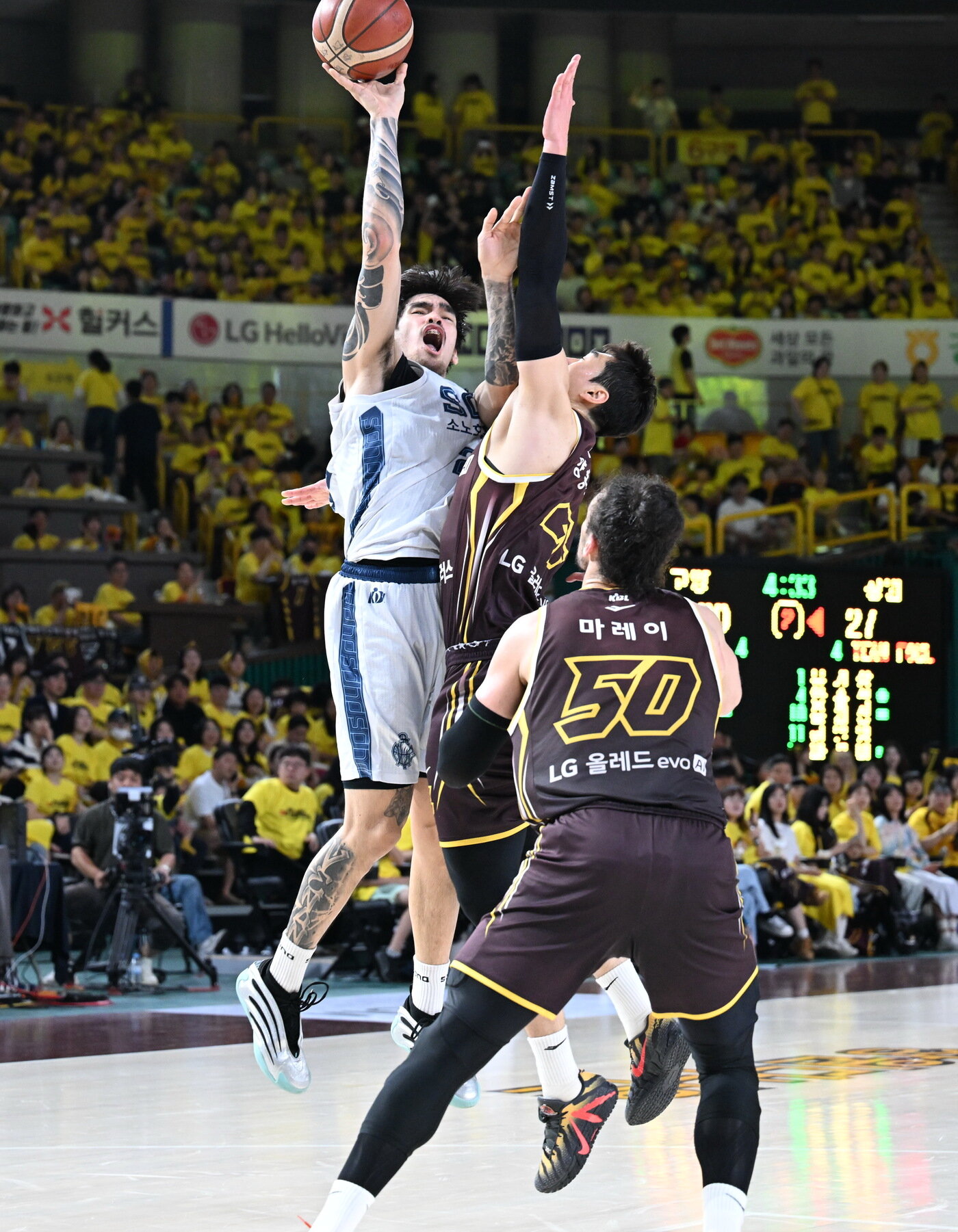 본문 이미지 - 고양 소노 켐바오가 25일 열린 창원 LG와 2025-26 프로농구 4강 플레이오프 2차전에서 슛을 시도하고 있다. (KBL 제공)