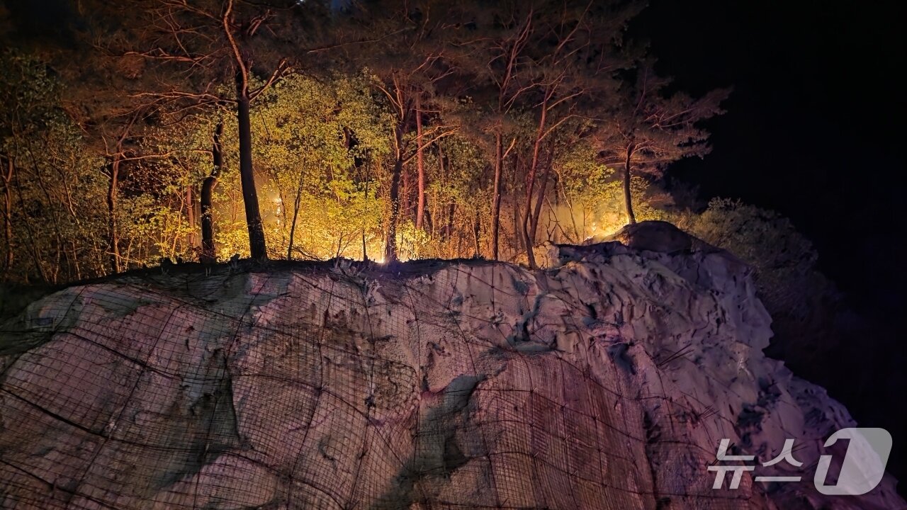 본문 이미지 - 25일 밤 강원 영월군 무릉도원면 야산에 산불이 발생해 불길이 번지고 있다.(강원도 산불방지센터 제공, 재판매 및 DB 금지) 2026.4.25/뉴스1