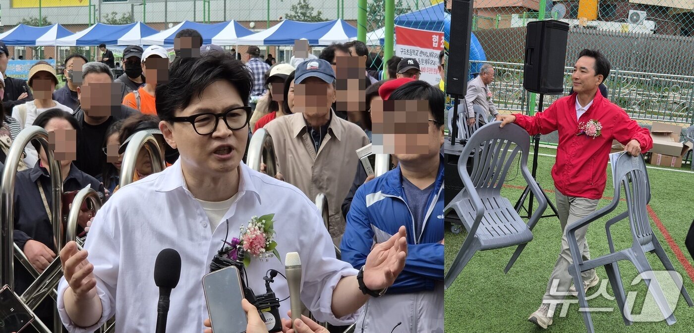 본문 이미지 - 한동훈 전 대표(왼쪽) 인터뷰 모습, 박민식 전 장관.2026.4.26/뉴스1 ⓒ News1 임순택 기자