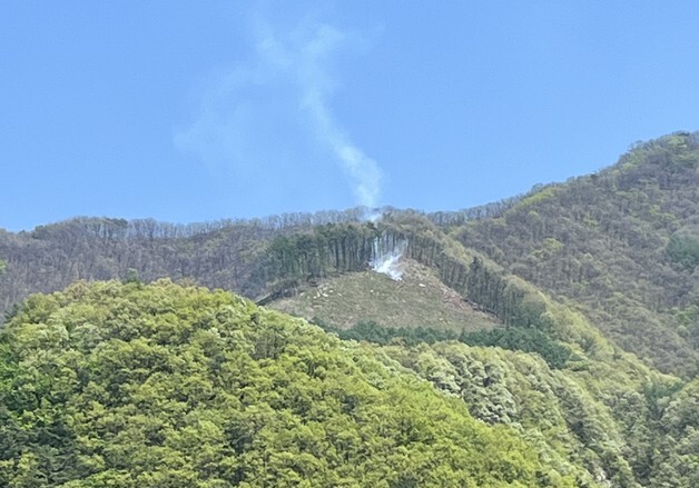 단양 삼태산 인근서 불…단양군 '긴급 안전 문자' 전송