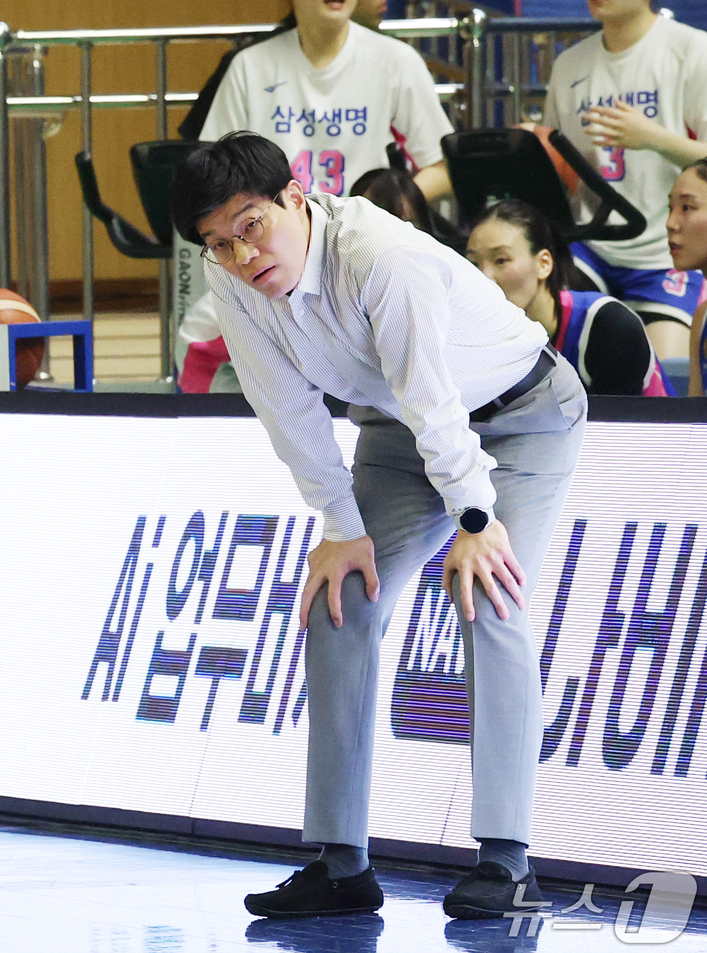 (용인=뉴스1) 김영운 기자 = 26일 경기 용인시 처인구 용인실내체육관에서 열린 'BNK 금융 2025-2026 여자프로농구 챔피언결정전 3차전' 용인 삼성생명 블루밍스와 청주 …