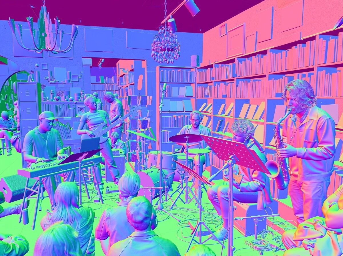 본문 이미지 - 비전 바나나를 통해 사물 표면의 법선을 추정해 색깔별로 구분한 결과. 실제 사물의 굴곡과 표면을 추정할 수 있다. (구글 딥마인드 기술 보고서 갈무리)