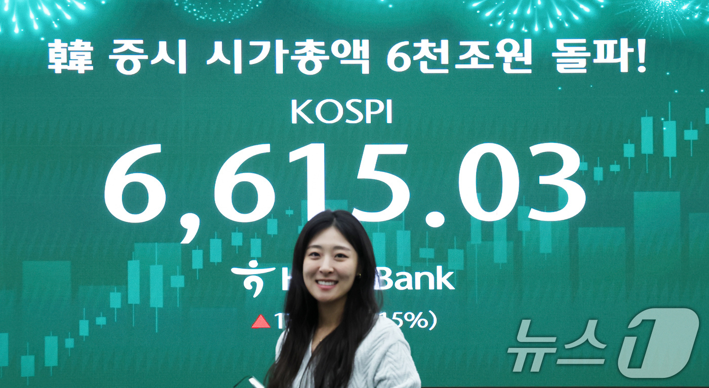 (서울=뉴스1) 임지훈 인턴기자 = 코스피가 종가 기준 사상 최고치를 경신한 27일 오후 서울 중구 하나은행 딜링룸 전광판에 코스피 종가가 표시되고 있다.이날 코스피는 전 거래일 …