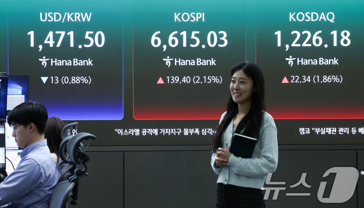 (서울=뉴스1) 임지훈 인턴기자 = 코스피가 종가 기준 사상 최고치를 경신한 27일 오후 서울 중구 하나은행 딜링룸 전광판에 코스피 종가 등이 표시되고 있다.이날 코스피는 전 거래 …