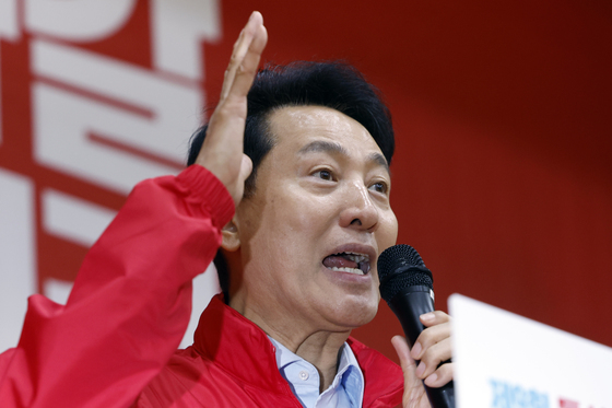 용산구 필승 결의대회 축사하는 오세훈 후보