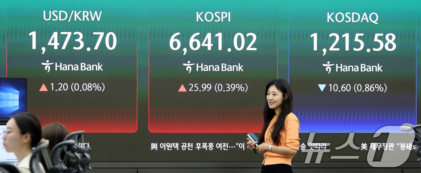 (서울=뉴스1) 박지혜 기자 = 코스피가 이틀 연속 종가 기준 사상 최고치를 경신한 28일 오후 서울 중구 하나은행 딜링룸 전광판에 코스피 종가가 표시되고 있다.이날 코스피는 전일 …