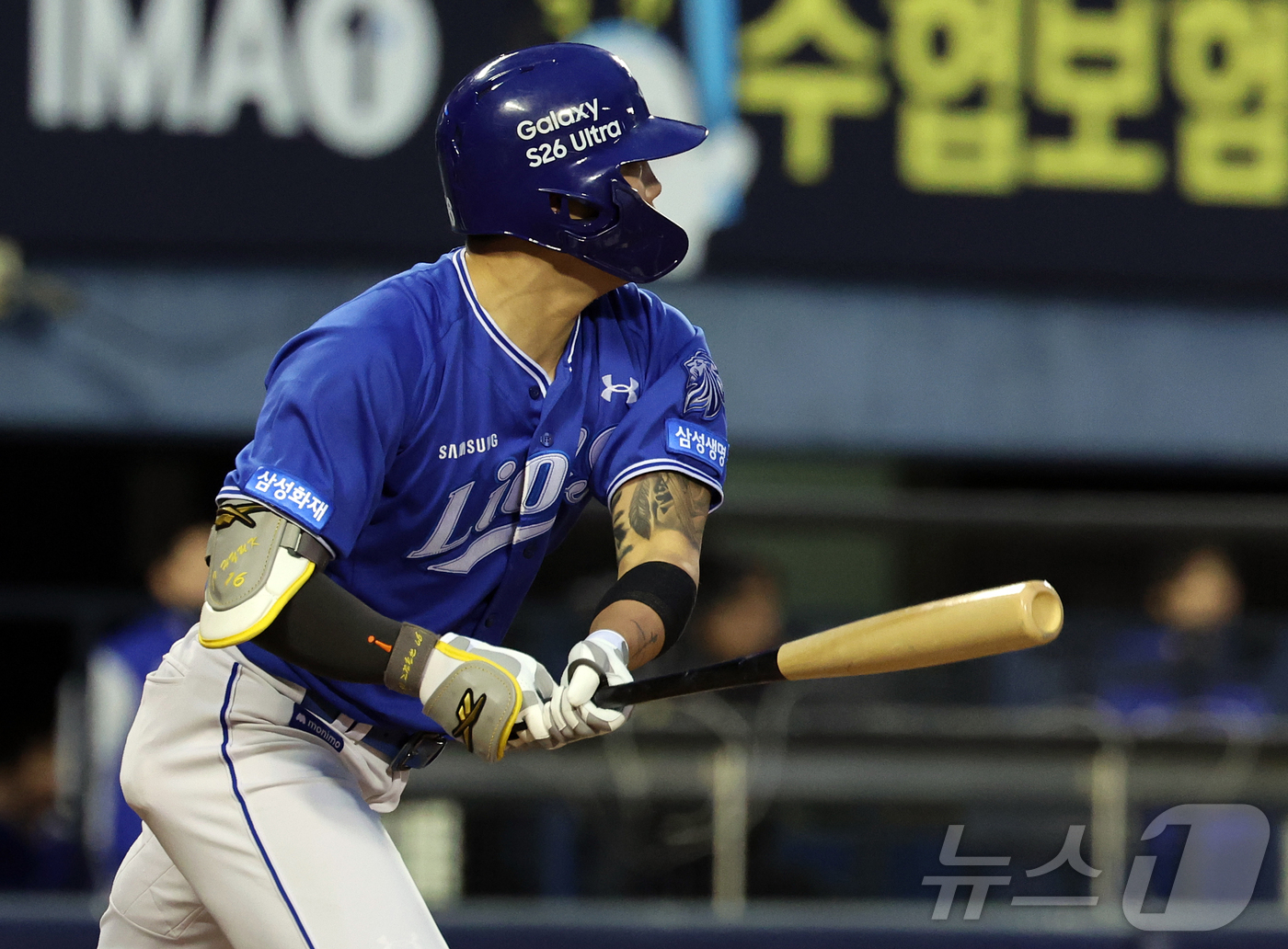 (서울=뉴스1) 김진환 기자 = 28일 서울 송파구 잠실야구장에서 열린 '2026 신한 SOL KBO리그' 삼성 라이온즈와 두산 베어스의 경기, 삼성 류지혁이 4회초 1사 3루 상 …