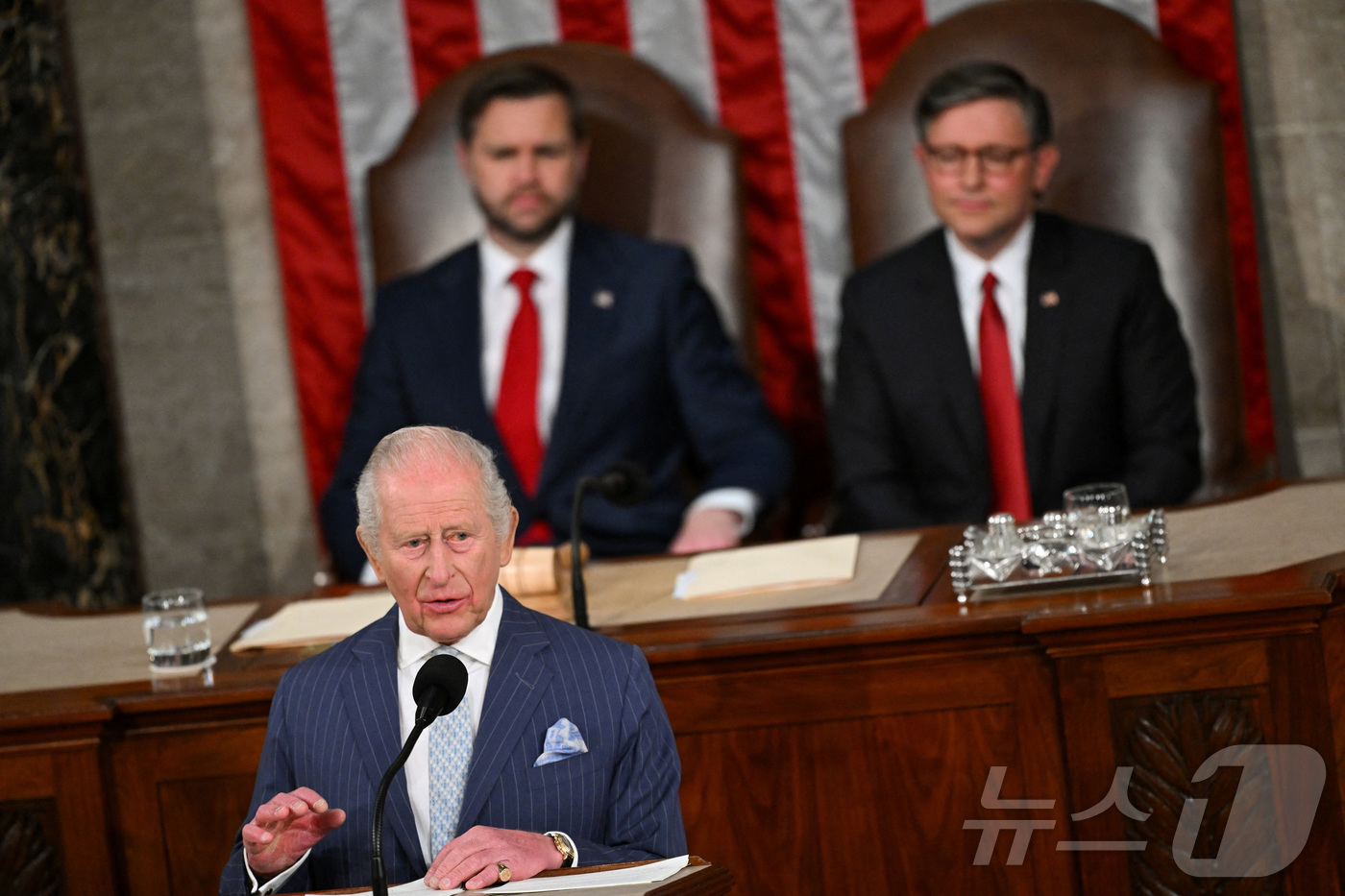 (워싱턴 로이터=뉴스1) 김경민 기자 = 찰스 3세 영국 국왕이 28일(현지시간) 미국 워싱턴DC 국회의사당 하원 회의장에서 연설을 하고 있다. 2026.4.28ⓒ 로이터=뉴스1