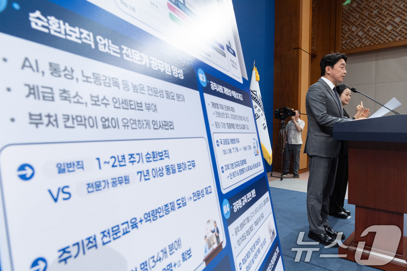 (서울=뉴스1) 이재명 기자 = 강훈식 비서실장이 29일 청와대 춘추관에서 ‘공직역량 강화’ 핵심성과 및 추진계획을 발표하고 있다. 2026.4.29/뉴스1