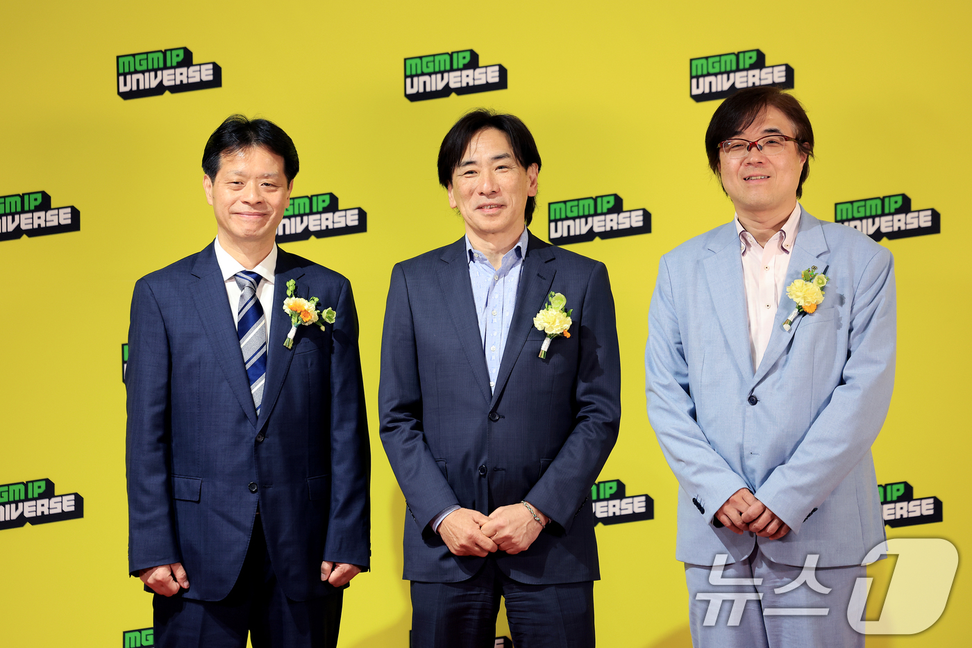 (서울=뉴스1) 이호윤 기자 = 키타세 요시노리 스퀘어 에닉스 프로듀서(왼쪽부터), 우츠미 슈지 세가 대표, 코이누마 히사시 코에이 테크모 게임스 대표가 29일 서울 금천구 마리오 …