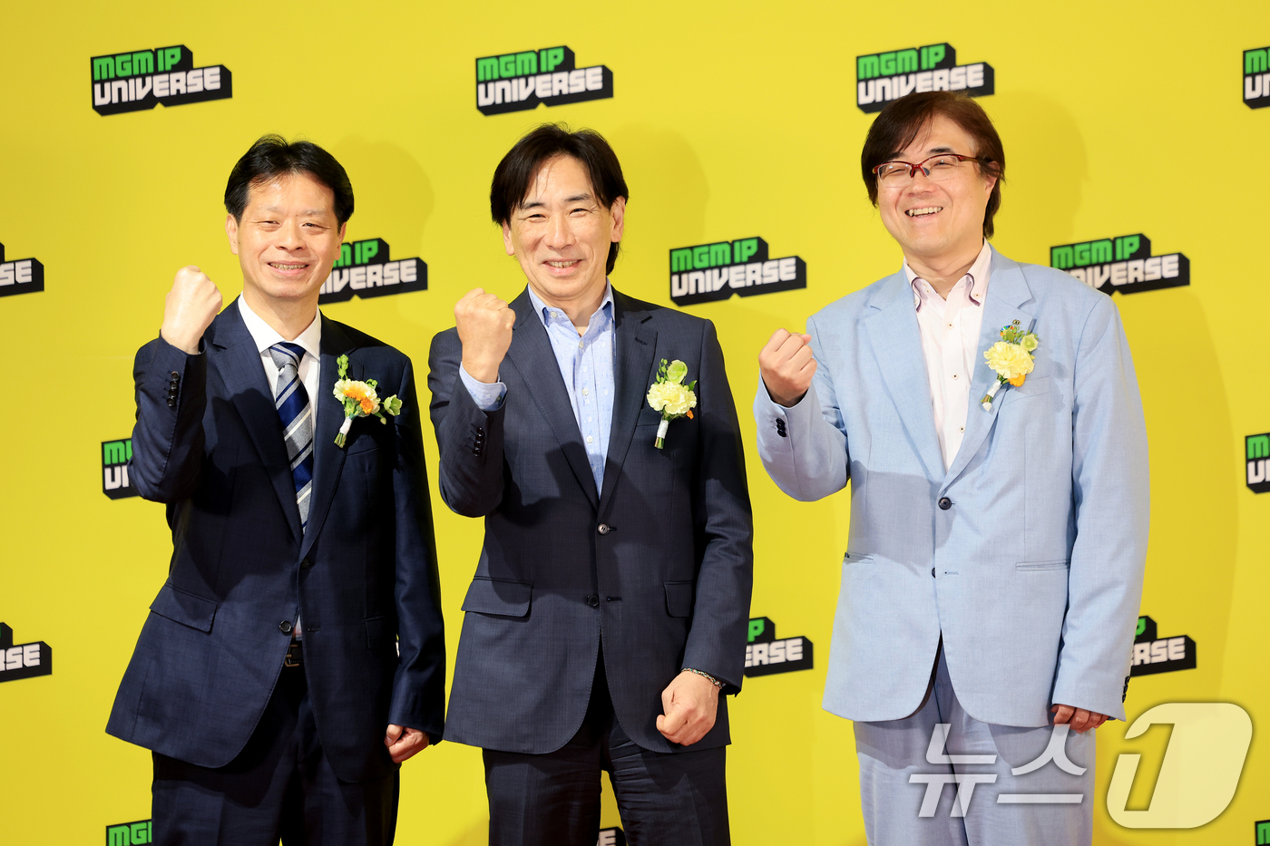 (서울=뉴스1) 이호윤 기자 = 키타세 요시노리 스퀘어 에닉스 프로듀서(왼쪽부터), 우츠미 슈지 세가 대표, 코이누마 히사시 코에이 테크모 게임스 대표가 29일 서울 금천구 마리오 …