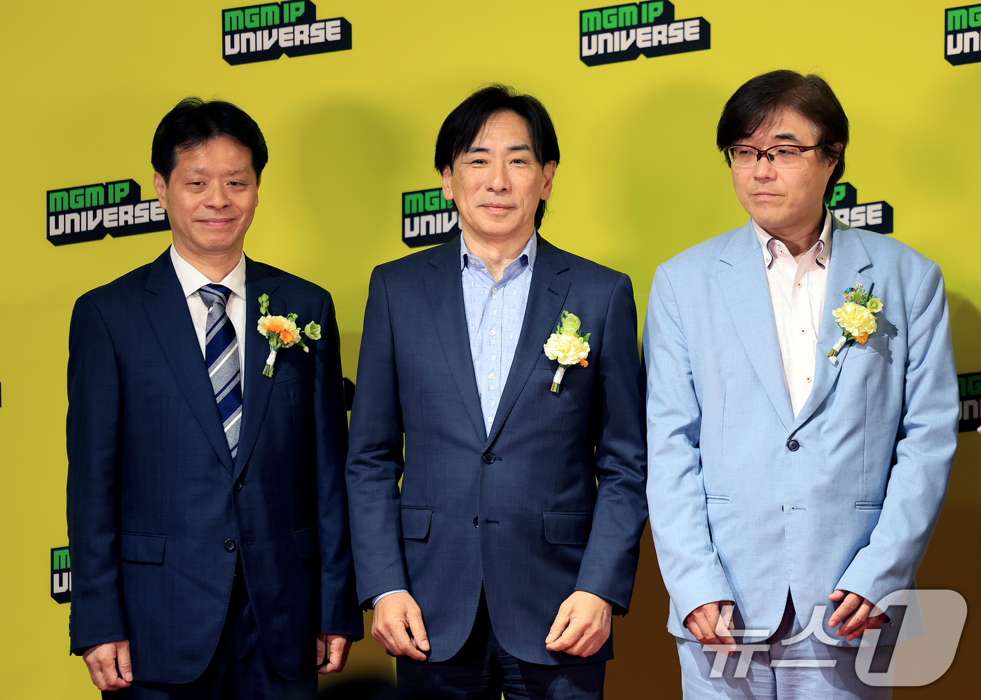 (서울=뉴스1) 이호윤 기자 = 키타세 요시노리 스퀘어 에닉스 프로듀서(왼쪽부터), 우츠미 슈지 세가 대표, 코이누마 히사시 코에이 테크모 게임스 대표가 29일 서울 금천구 마리오 …