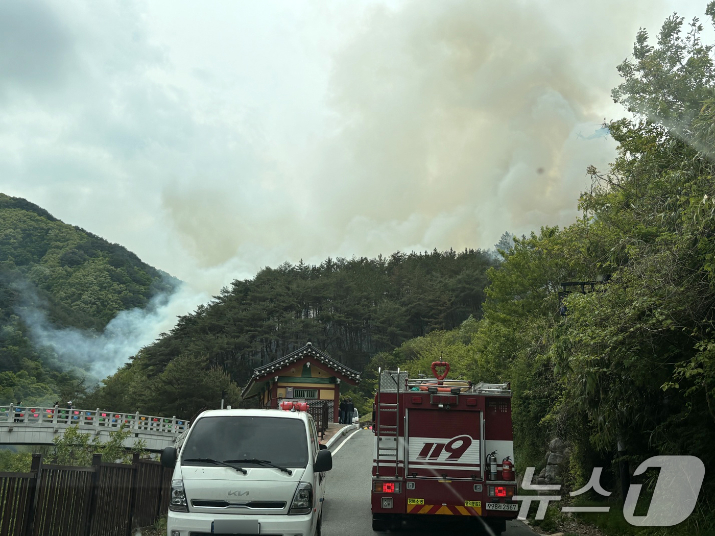 (영덕=뉴스1) 최창호 기자 = 29일 경북 영덕군 창수면 갈천리 산 19번지에 있는 장육사 인근에서 원인을 알 수 없는 산불이 발생했다.산림당국은 헬기 17대와 진화차량 53대를 …