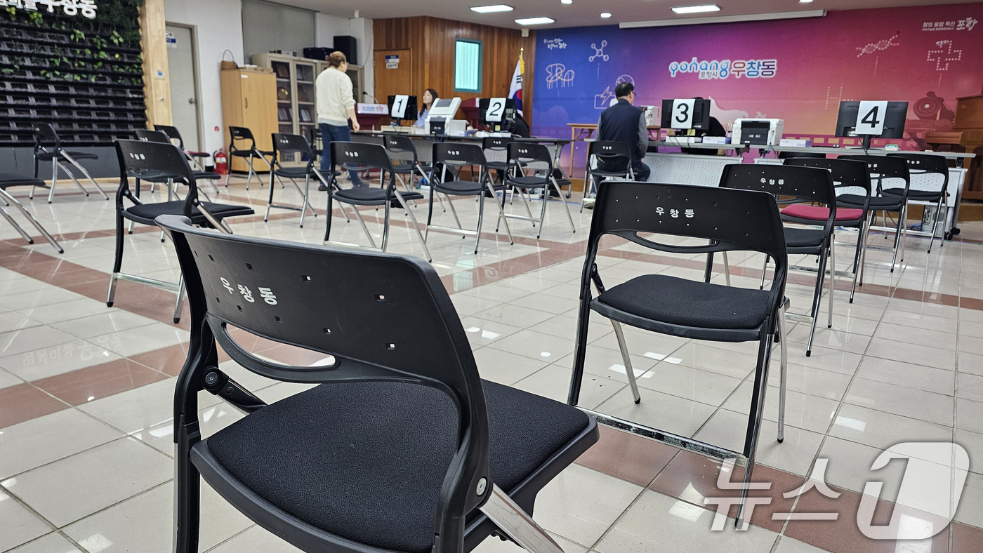 (포항=뉴스1) 최창호 기자 = 고유가 피해지원금 1차 지급 신청 이틀째인 29일 경북 포항시 북구 주민센터에 마련된 신청 창구가 한산한 모습이다. 2026.4.29/뉴스1