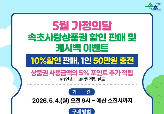 속초사랑상품권 캐시백 5%…5월 이벤트 실시