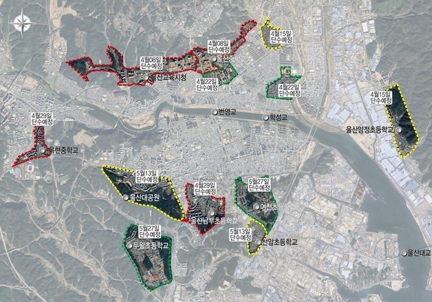 울산 중·남·북구 일부지역, 7일부터 순차 단수…화 밤~수 새벽