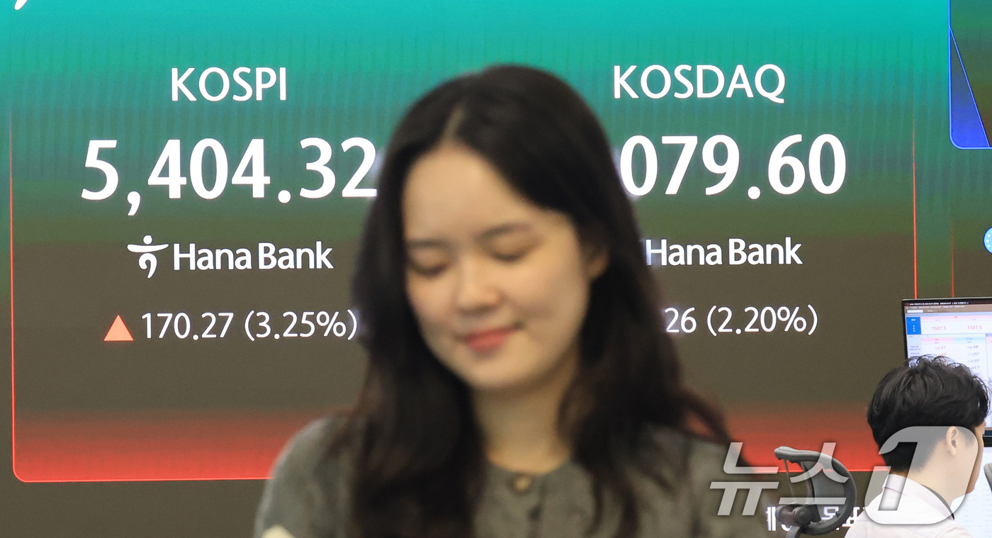 (서울=뉴스1) 임세영 기자 = 3일 오전 서울 중구 하나은행 딜링룸 전광판에 코스피와 코스닥 등 시황이 표시되고 있다.이날 코스피는 전 거래일보다 141.45포인트(2.70%) …