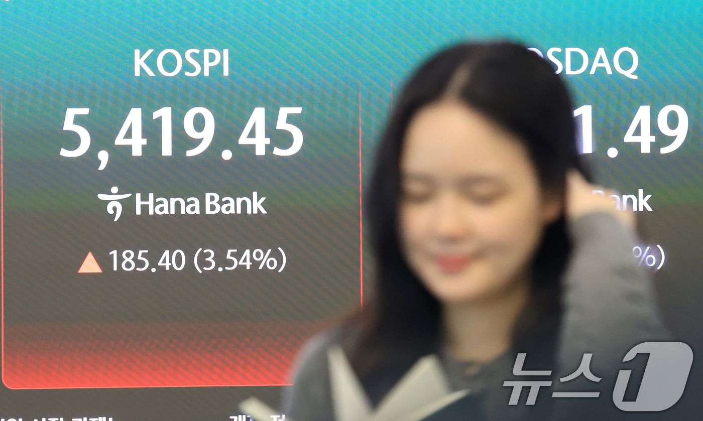 (서울=뉴스1) 임세영 기자 = 3일 오전 서울 중구 하나은행 딜링룸 전광판에 코스피와 코스닥 등 시황이 표시되고 있다.이날 코스피는 전 거래일보다 141.45포인트(2.70%) …