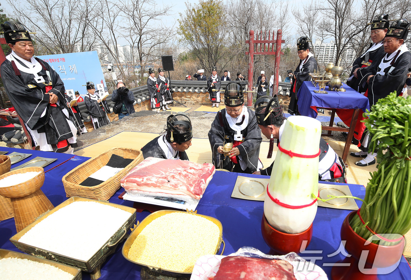 (대구=뉴스1) 공정식 기자 = 3일 오전 대구 수성구 노변동 사직단에서 수성문화재단과 지역 유림이 평안과 풍년을 기원하는 수성사직제를 봉행하고 있다.사직단(社稷壇)은 토지를 주관 …