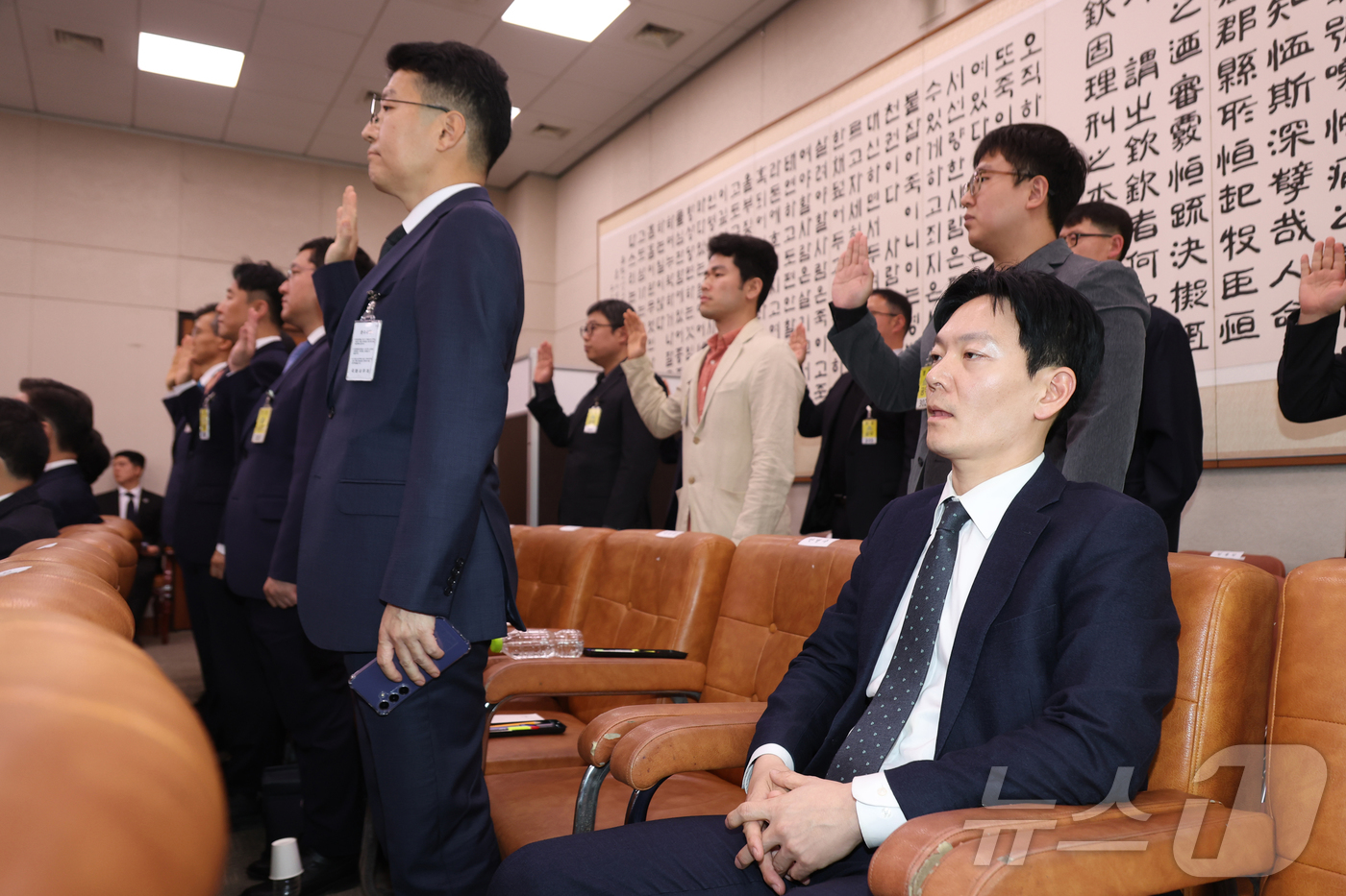 (서울=뉴스1) 이승배 기자 = 쌍방울 대북송금 사건을 담당했던 박상용 검사가 3일 서울 여의도 국회에서 열린 윤석열정권정치검찰조작기소의혹사건진상규명국정조사특별위원회 전체회의에 증 …