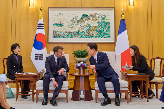 소인수회담하는 한·프랑스 정상