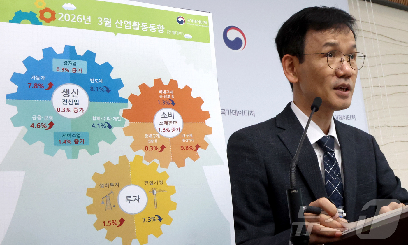 (세종=뉴스1) 김기남 기자 = 이두원 국가데이터처 경제동향통계심의관이 30일 세종시 정부세종청사에서 2026년 3월 및 1/4분기 산업활동동향을 발표하고 있다.전산업생산은 전월대 …