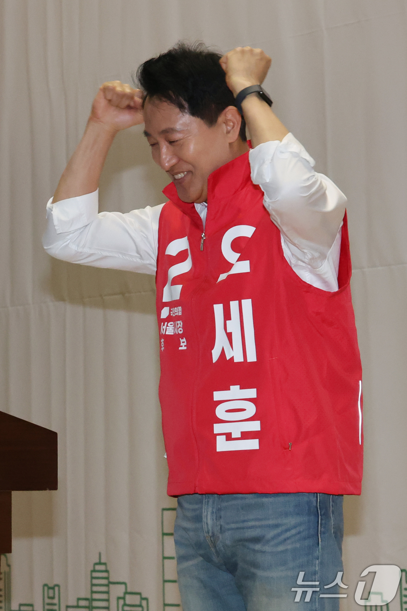 (서울=뉴스1) 황기선 기자 = 오세훈 국민의힘 서울시장 후보가 30일 오전 서울 여의도 국회에서 열린 '제9회 전국동시지방선거 국민의힘 서울시당 필승결의 및 공천자대회에서 포부 …