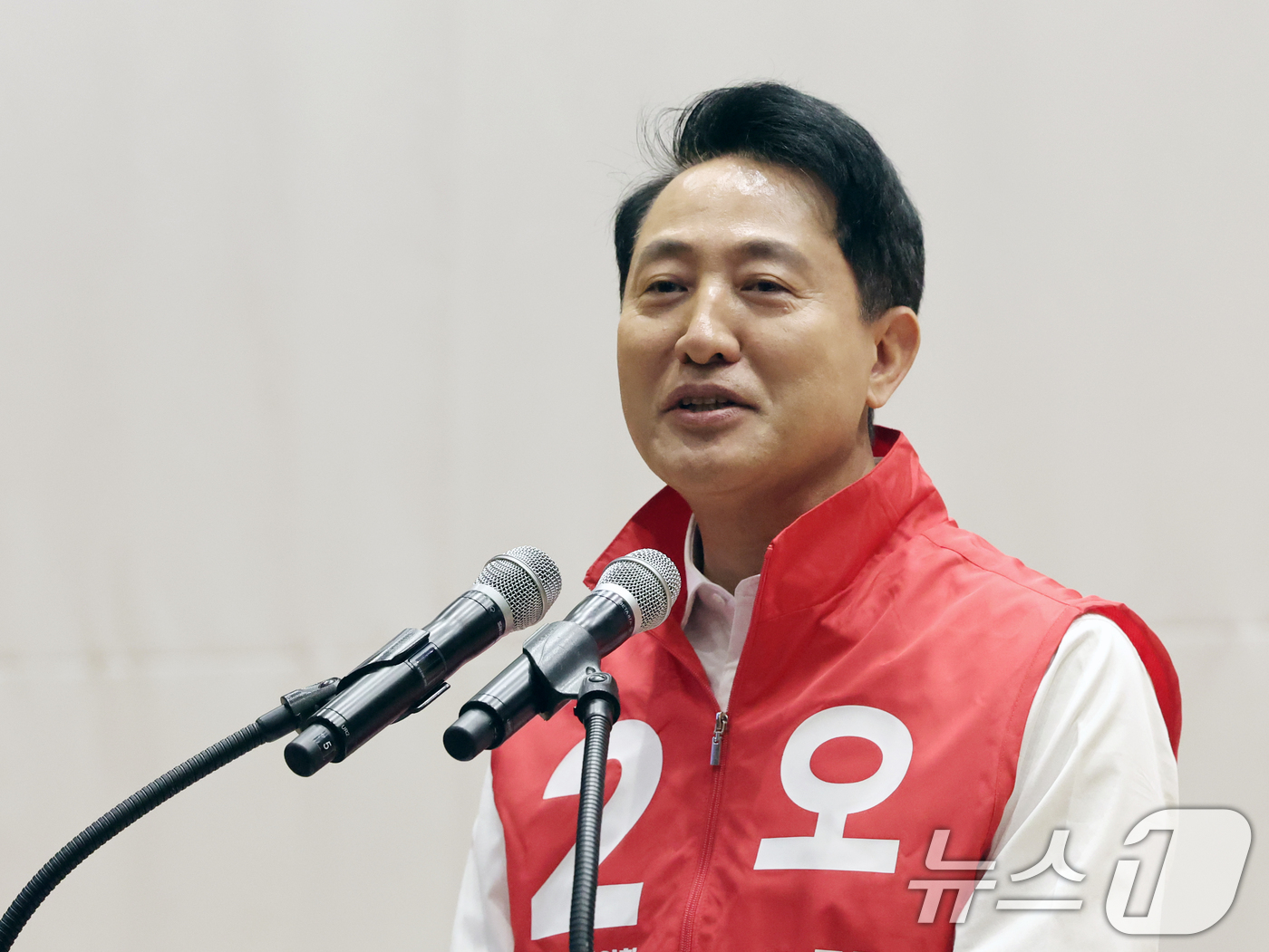 (서울=뉴스1) 황기선 기자 = 오세훈 국민의힘 서울시장 후보가 30일 오전 서울 여의도 국회에서 열린 '제9회 전국동시지방선거 국민의힘 서울시당 필승결의 및 공천자대회에서 포부 …