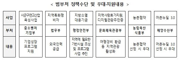 본문 이미지 - 범부처 정책수단 및 우대·지원 내용