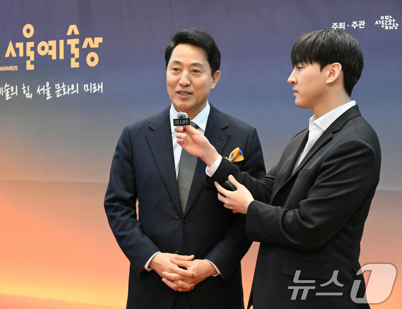 (서울=뉴스1) = 오세훈 서울시장이 5일 서울 여의도 KBS홀에서 열린 제4회 서울예술상 시상식에서 인사말을 하고 있다. (서울시 제공. 재판매 및 DB 금지)  2026.4.5 …