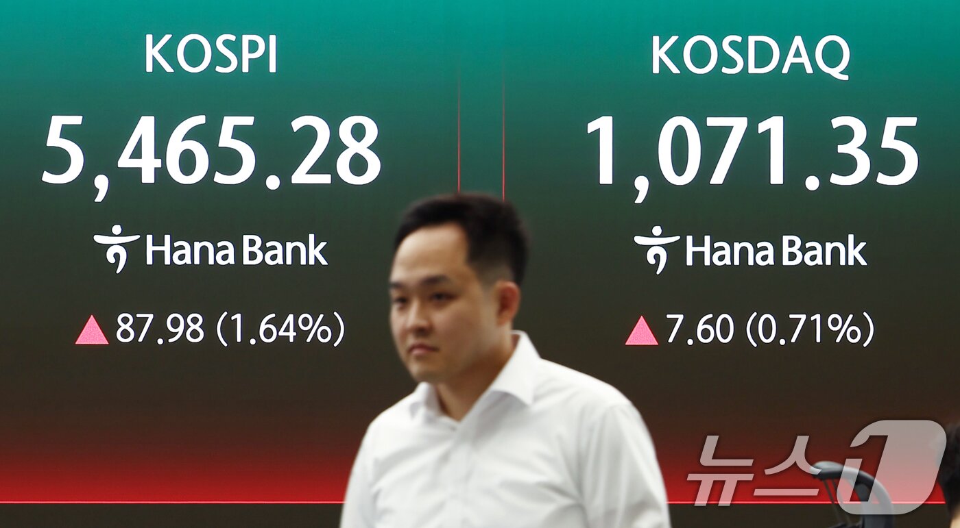 본문 이미지 - 6일 오전 서울 중구 하나은행 딜링룸 전광판에 코스피 지수 등이 나오고 있다.  2026.4.6 ⓒ 뉴스1 김민지 기자
