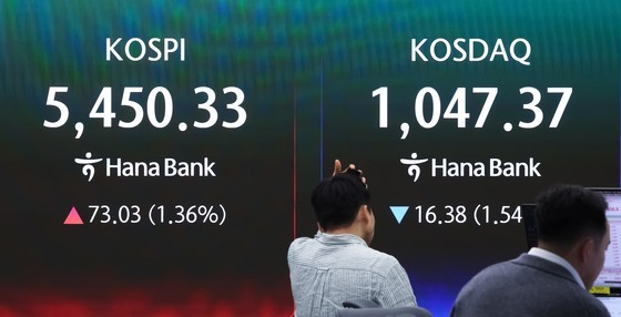 삼전이 끌고간 코스피, 5450.33 마감…코스닥 1.54%↓[시황종합]