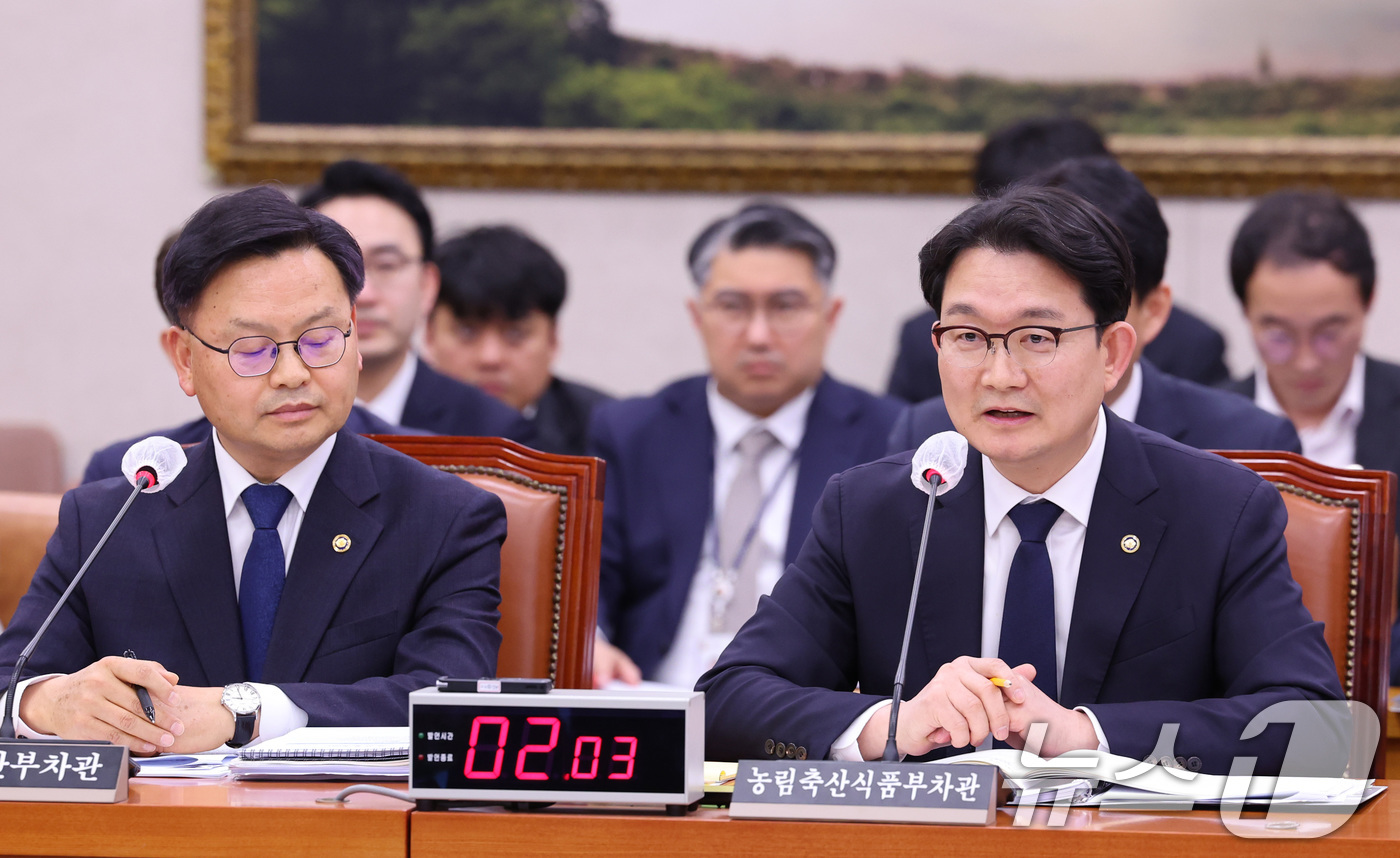 (서울=뉴스1) 신웅수 기자 = 김종구 농림축산식품부 차관이 6일 서울 여의도 국회에서 열린 농림축산식품해양수산위원회 전체회의에서 발언하고 있다. 2026.4.6/뉴스1