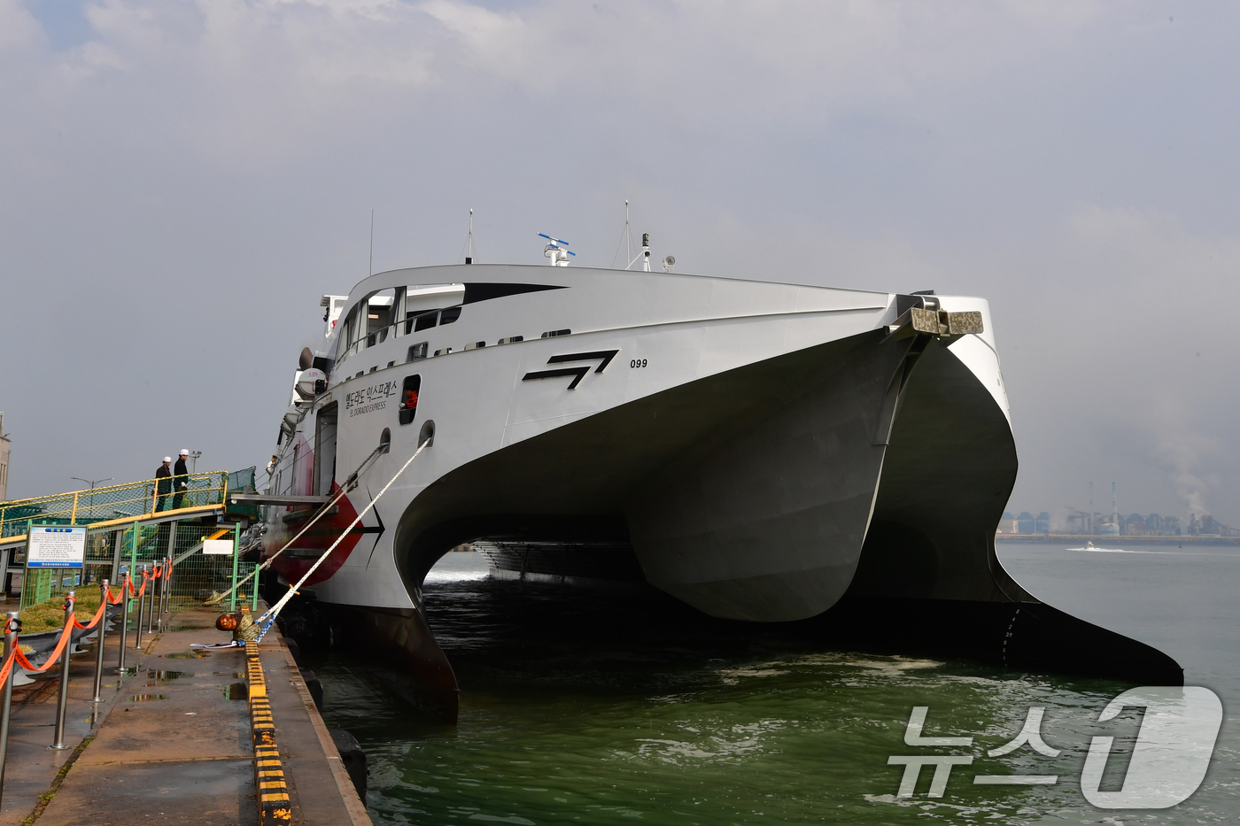 (포항=뉴스1) 최창호 기자 = 경북 포항여객선터미널에 울릉~포항 정기여객선인 대저페리의 엘도라도 익스프레스호가 정비를 마친 후 입항하고 있다. 이 배는 승객 970명과 화물 25 …