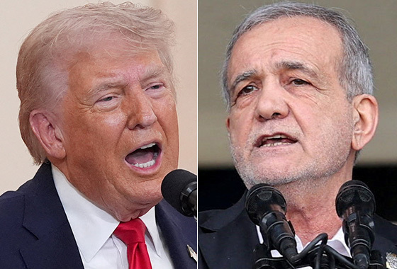 (서울=뉴스1) 윤주희 디자이너 = 트럼프 미국 대통령(왼쪽)과 마수드 페제시키안 이란 대통령 ⓒ로이터=뉴스1.