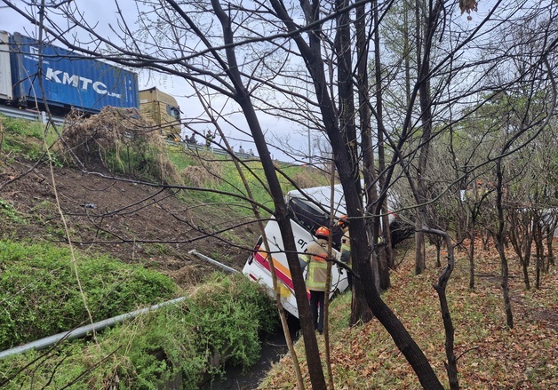 대구 북구 고속도로 시외버스 절벽 아래 추락…6명 이송(상보)
