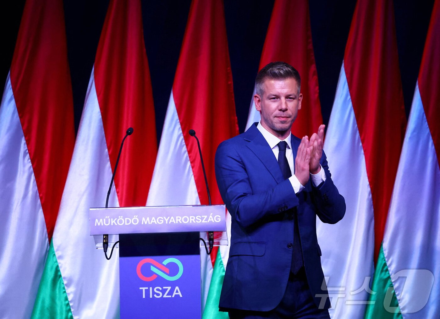 본문 이미지 - 헝가리 티서 당의 페테르 머저르 대표. 2026.02.21 ⓒ 로이터=뉴스1