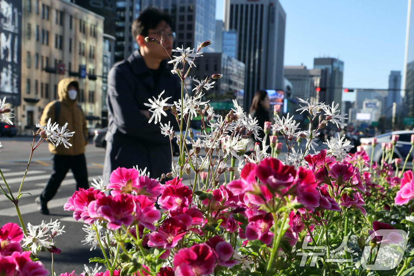 (서울=뉴스1) 황기선 기자 = 꽃샘추위가 찾아온 7일 오전 서울 광화문 사거리에서 출근길 시민들이 발걸음을 재촉하고 있다. 2026.4.7/뉴스1