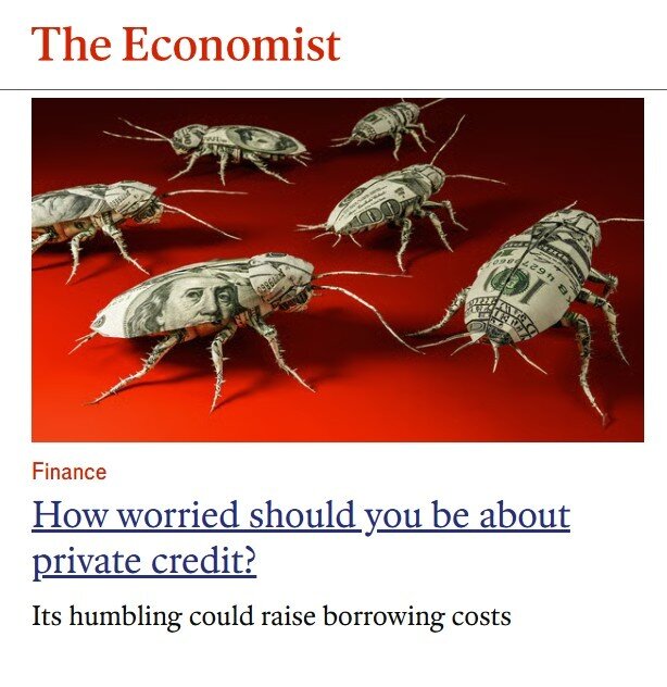 본문 이미지 - 영국 경제주간지 이코노미스트 4월 4일자 최신호에 실린 사모대출 시장 관련 금융기사 캡쳐/ 출처: 이코노미스트 웹사이트 