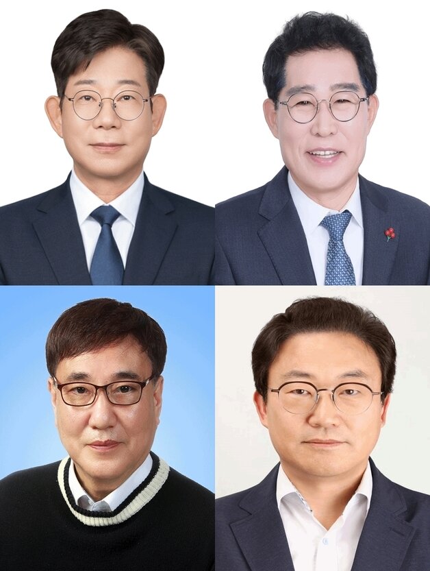 본문 이미지 - 사진 왼쪽부터 시계 방향으로 충북교육감 선거에 출마한 김성근·김진균·신문규·조동욱 예비후보.(가나다순)