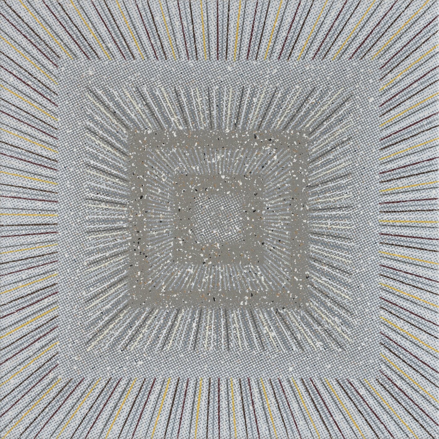 본문 이미지 - 지근욱_Space Engine - Metallic Field 001-1, 2026, Colored pencil, acrylic and UV print on canvas, 20x20cm (학고재 제공)