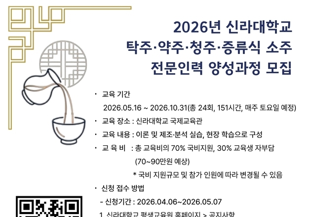 신라대 농식품부 '전통주 양성기관' 선정…실무형 인재 육성