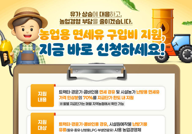 전남도 "농업용 면세유 구입비 지원 신청하세요"