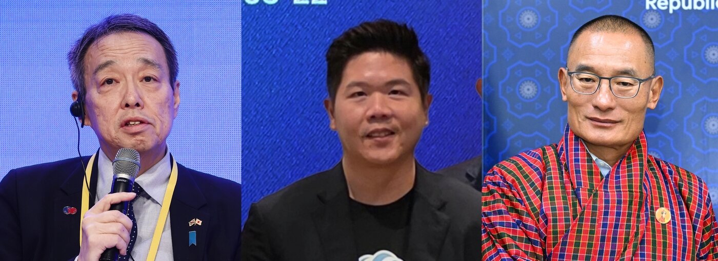 본문 이미지 - (왼쪽부터) 미즈시마 고이치 주한일본대사, 라타나폰 윙나파찬 태국 시암AI 대표, 체링 톱게 부탄 총리.(뉴스1 DB)