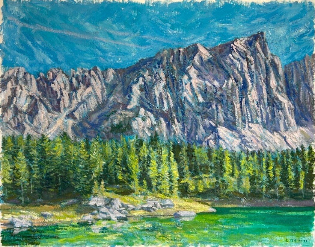 본문 이미지 - 오병욱, Carezza 호수, 80x100.7cm, Oil on canvas, 2026 (떼아트 갤러리 제공)
