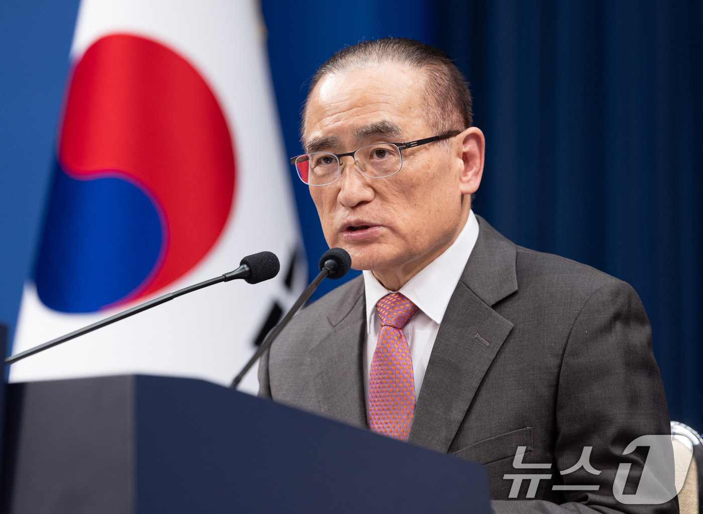 (서울=뉴스1) 이재명 기자 = 위성락 국가안보실장이 11일 청와대 춘추관에서 열린 기자간담회에서 발언을 하고 있다. 2026.5.11/뉴스1