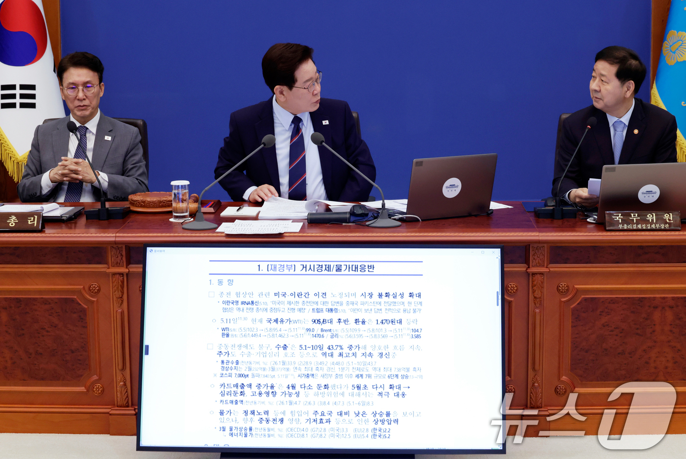 (서울=뉴스1) 허경 기자 = 이재명 대통령이 12일 청와대에서 열린 비상경제점검회의 겸 국무회의에서 구윤철 부총리 겸 재정경제부 장관과 대화하고 있다. (청와대통신사진기자단) 2 …